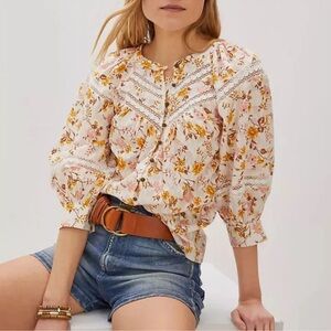 Anthropologie harmony lace peasant blouse